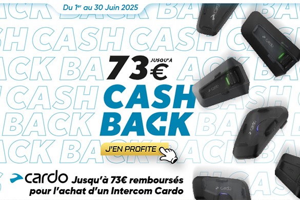Jusqu’à 73 € remboursés sur votre intercom Cardo ! Jusqu’à 73 € remboursés sur votre intercom Cardo !